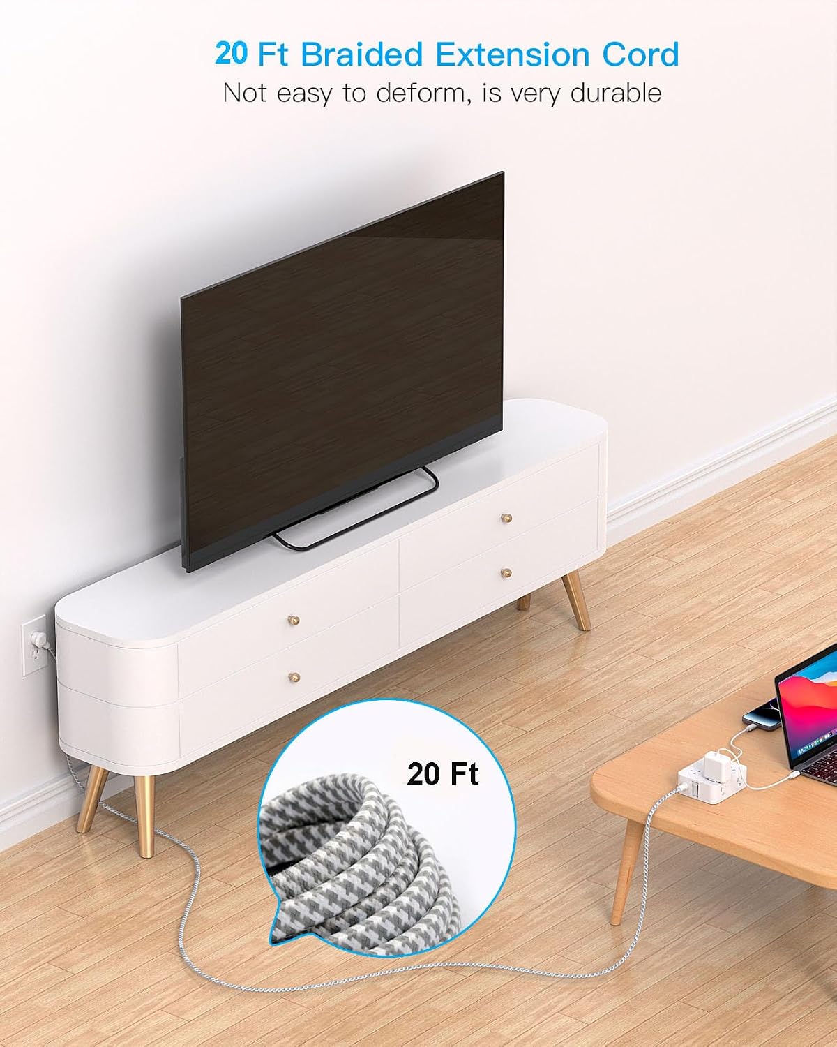 REGLETA DE EXTENSIÓN HANYCONY 20 PIES CON PROTECCIÓN DE SOBRETENSIÓN Y PUERTOS USB - 5