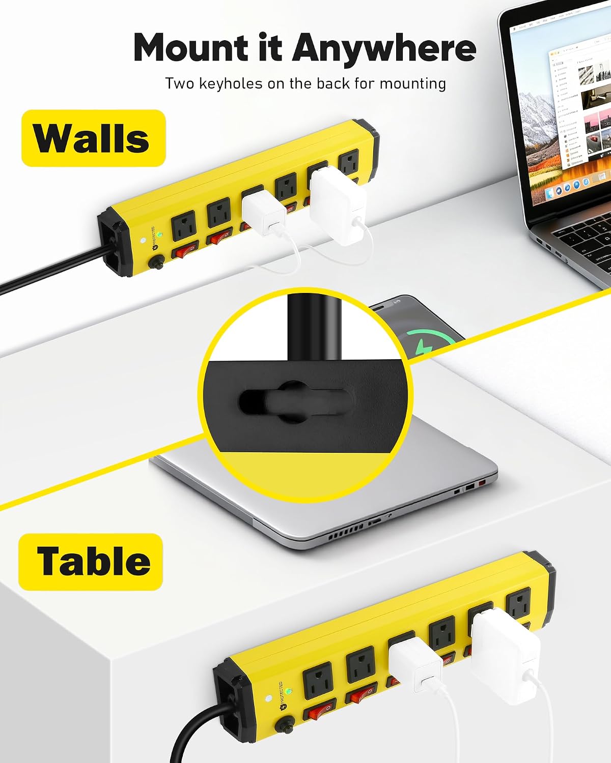 EXTENSIÓN DE CORRIENTE KEBEN HEAVY DUTY POWER STRIP SURGE PROTECTOR 12 PIES 15A CON INTERRUPTORES INDIVIDUALES - 5