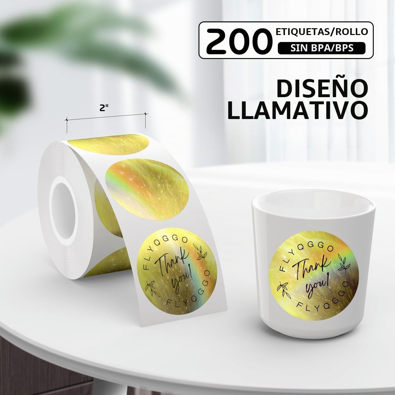 ETIQUETAS TÉRMICAS REDONDAS HOLOGRÁFICAS 2 PULGADAS AURORA GOLD 200 PIEZAS - 2