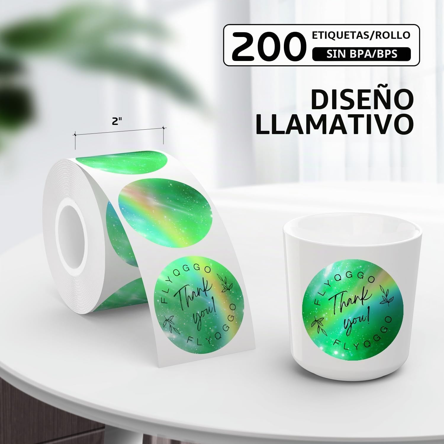 ETIQUETAS TÉRMICAS HOLOGRÁFICAS 2 PULGADAS AURORA VERDE OSCURO 200 UNIDADES - 3