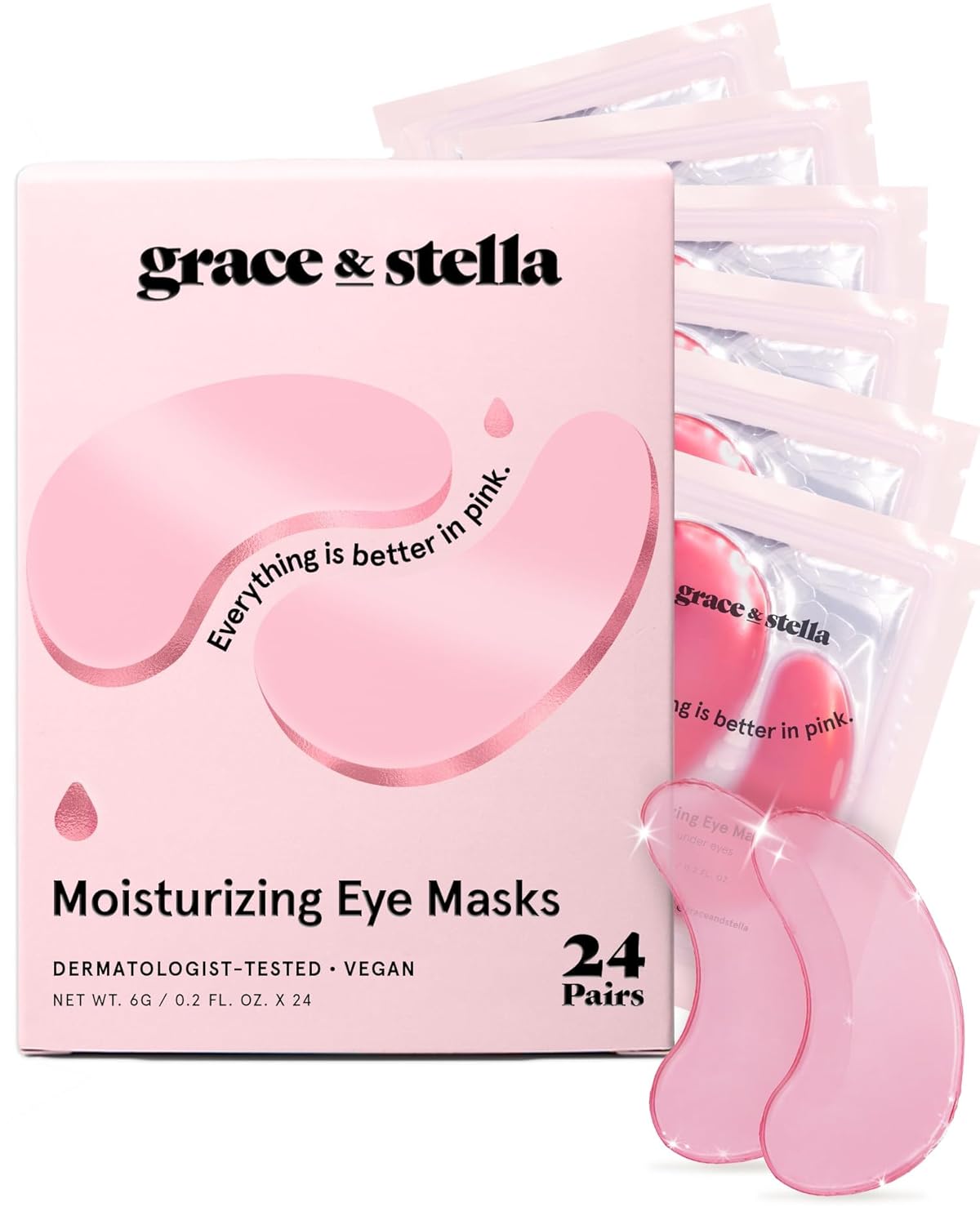 MASCARILLA PARA CONTORNO DE OJOS GRACE Y STELLA 24 PARES COLOR ROSA - 1