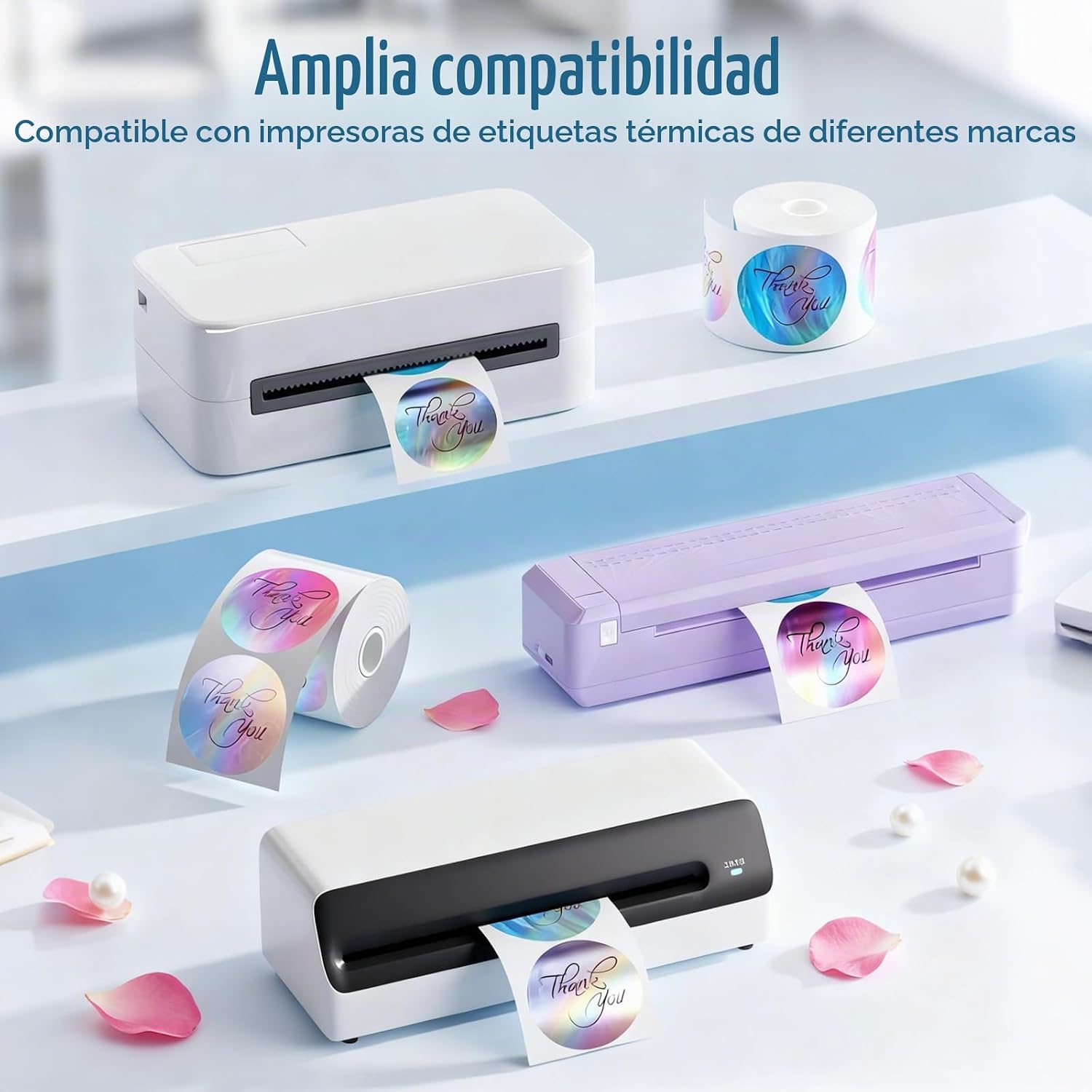 ETIQUETAS TÉRMICAS REDONDAS HOLOGRÁFICAS FLYQGGO 2 PULGADAS DISEÑO ONDA ARCOÍRIS 300 PIEZAS - 3
