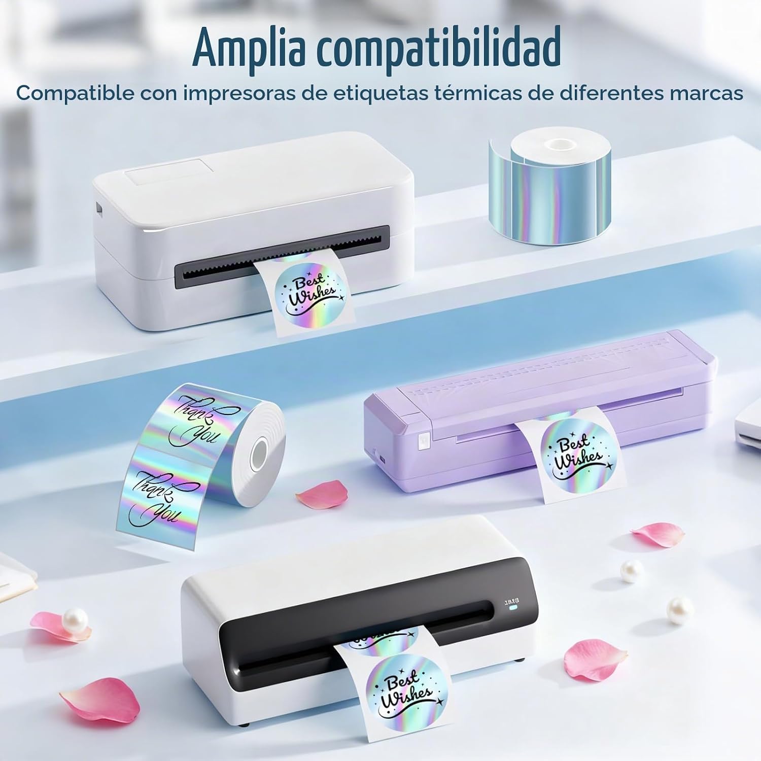 ETIQUETAS TÉRMICAS HOLOGRÁFICAS 2 PULGADAS FLYQGGO ACABADO ARCOÍRIS 200 UNIDADES - 3