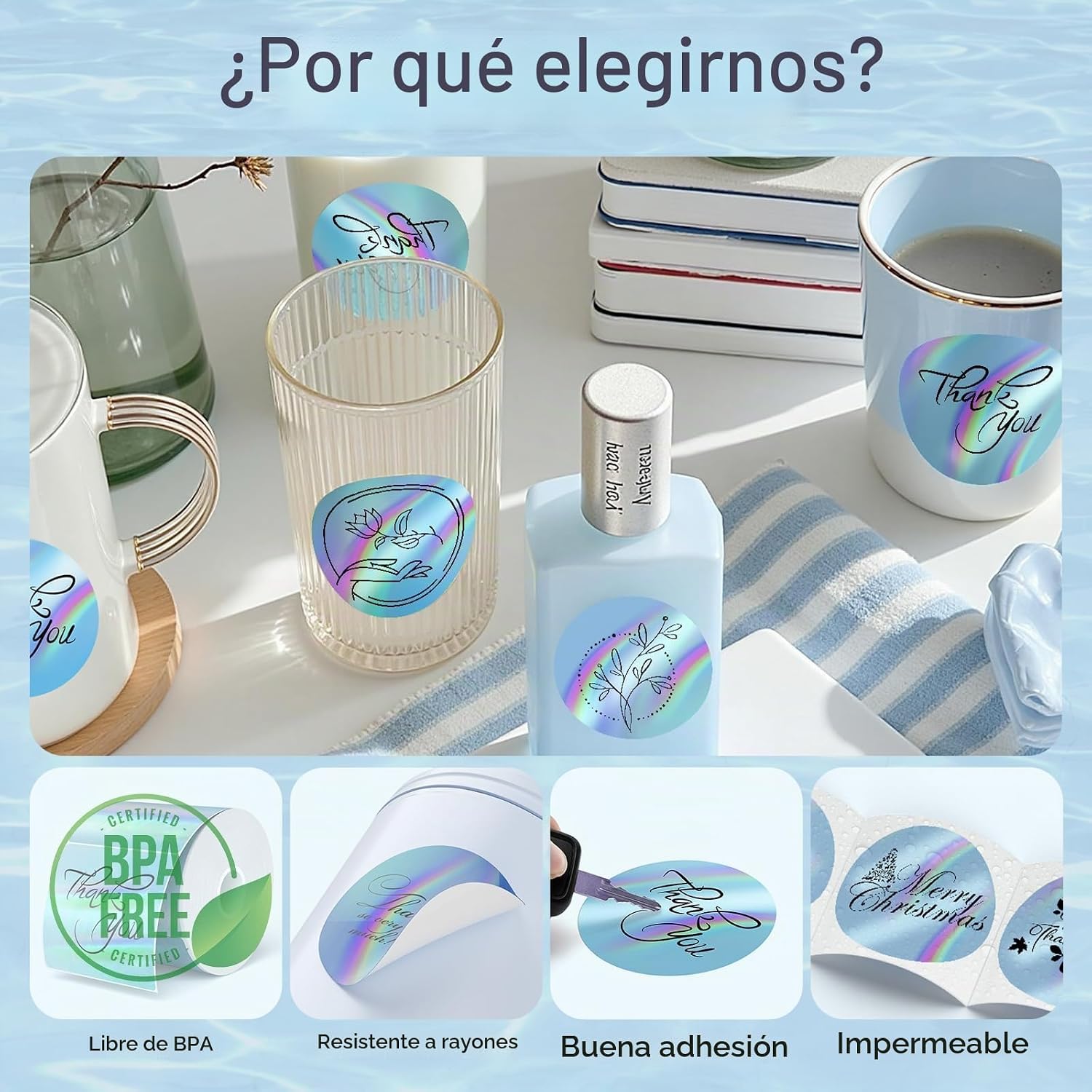 ETIQUETAS TÉRMICAS HOLOGRÁFICAS 2 PULGADAS FLYQGGO ACABADO ARCOÍRIS 200 UNIDADES - 4