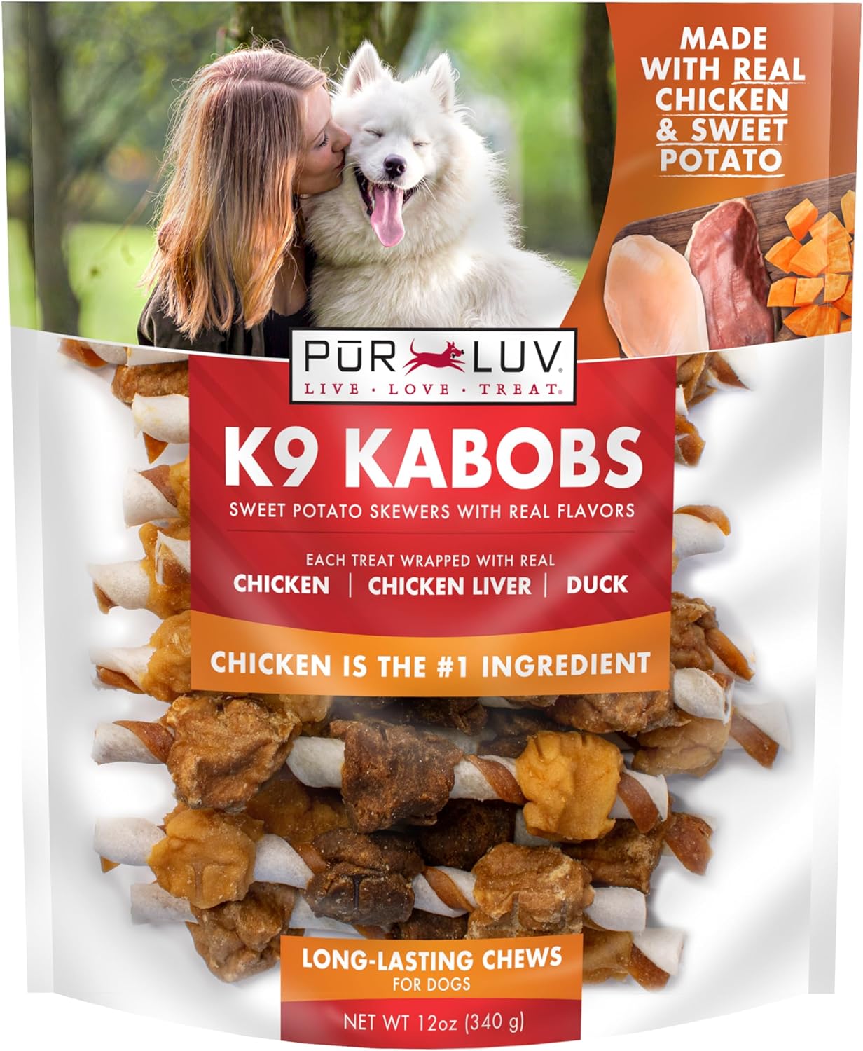 SNACKS PARA PERROS PUR LUV K9 KABOBS POLLO, PATO Y CAMOTE 340G - 1