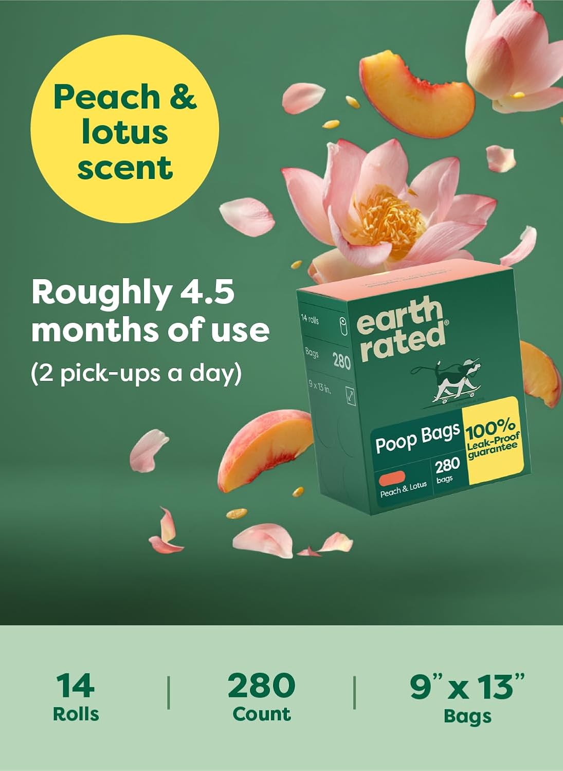 BOLSAS PARA DESECHOS DE PERRO EARTH RATED EN ROLLO DE RECARGA, 280 BOLSAS, AROMA DURAZNO Y LOTO - 3