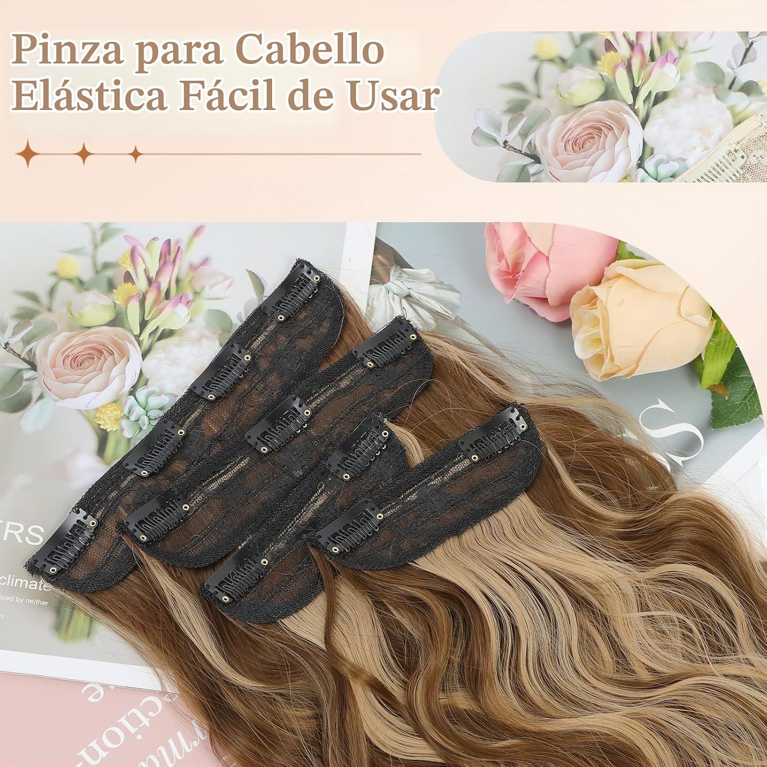 EXTENSIONES DE CABELLO CLIP IN VERNA 20 PULGADAS CARAMELO MARRÓN Y RUBIO DORADO 4 PIEZAS - 4