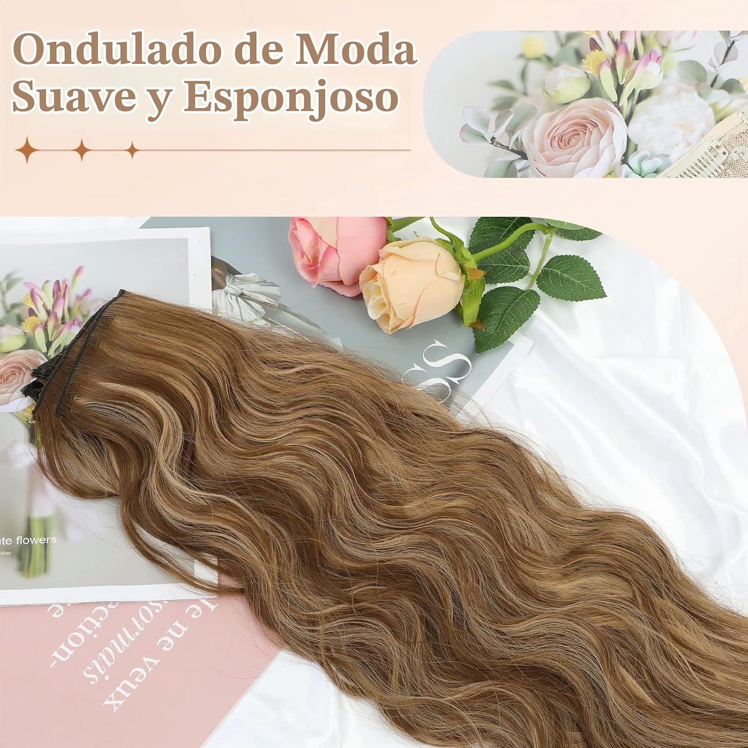 EXTENSIONES DE CABELLO CLIP IN VERNA 20 PULGADAS CARAMELO MARRÓN Y RUBIO DORADO 4 PIEZAS - 5