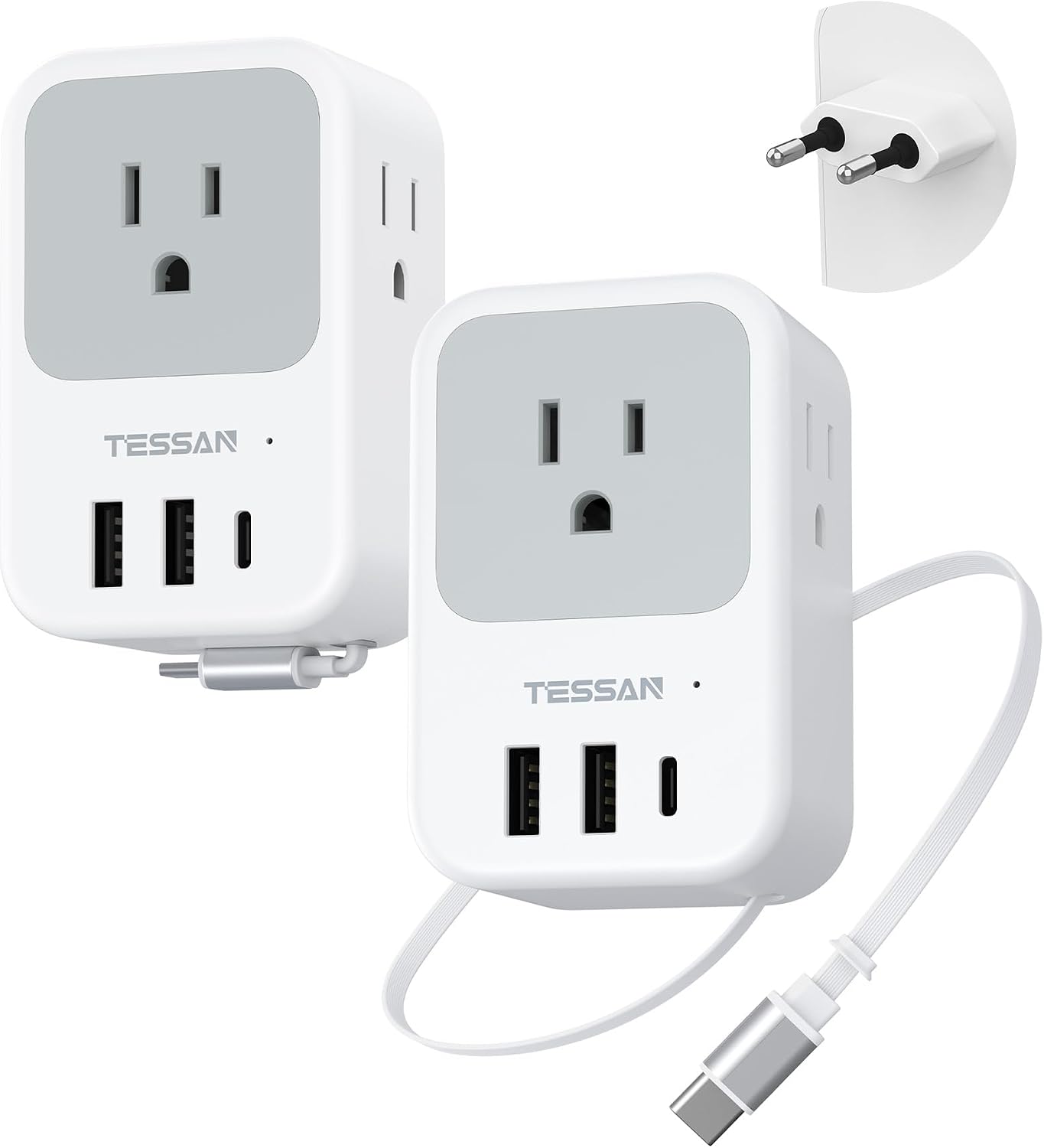 ADAPTADOR DE VIAJE TESSAN TIPO C PARA EUROPA 2 PACK CON PUERTOS USB-C - 1
