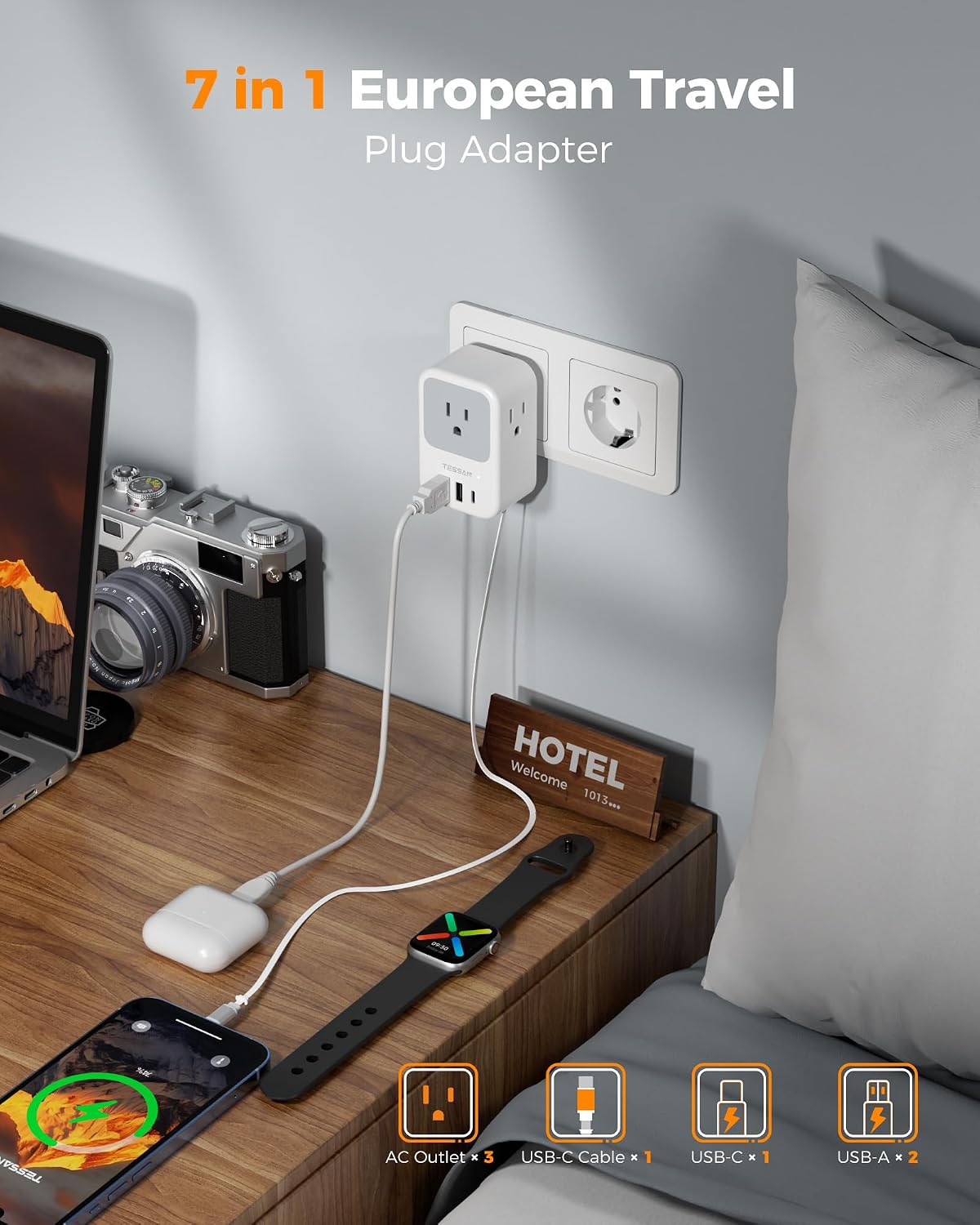 ADAPTADOR DE VIAJE TESSAN TIPO C PARA EUROPA 2 PACK CON PUERTOS USB-C - 4