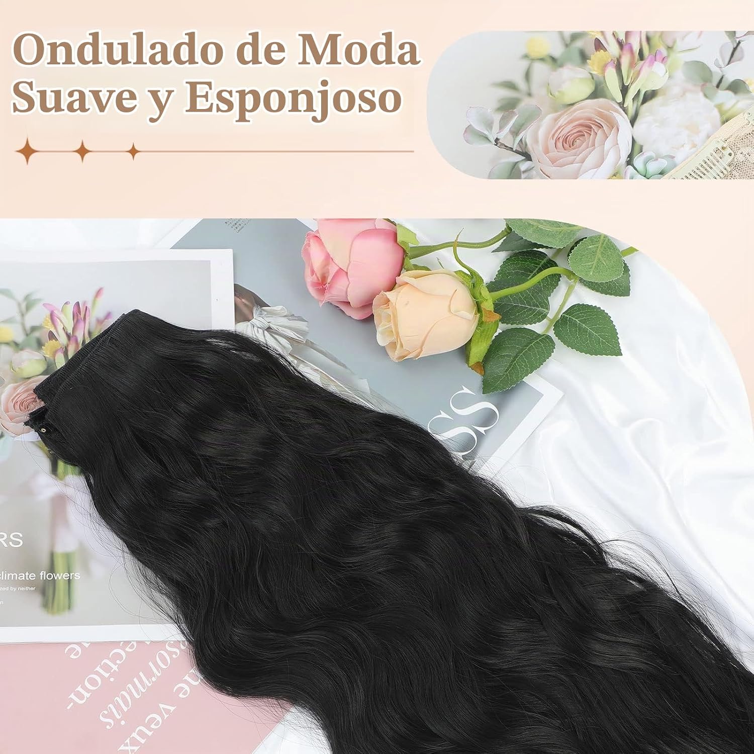 EXTENSIONES DE CABELLO CLIP IN VERNA 20 PULGADAS ONDULADO NEGRO 4 PIEZAS - 5