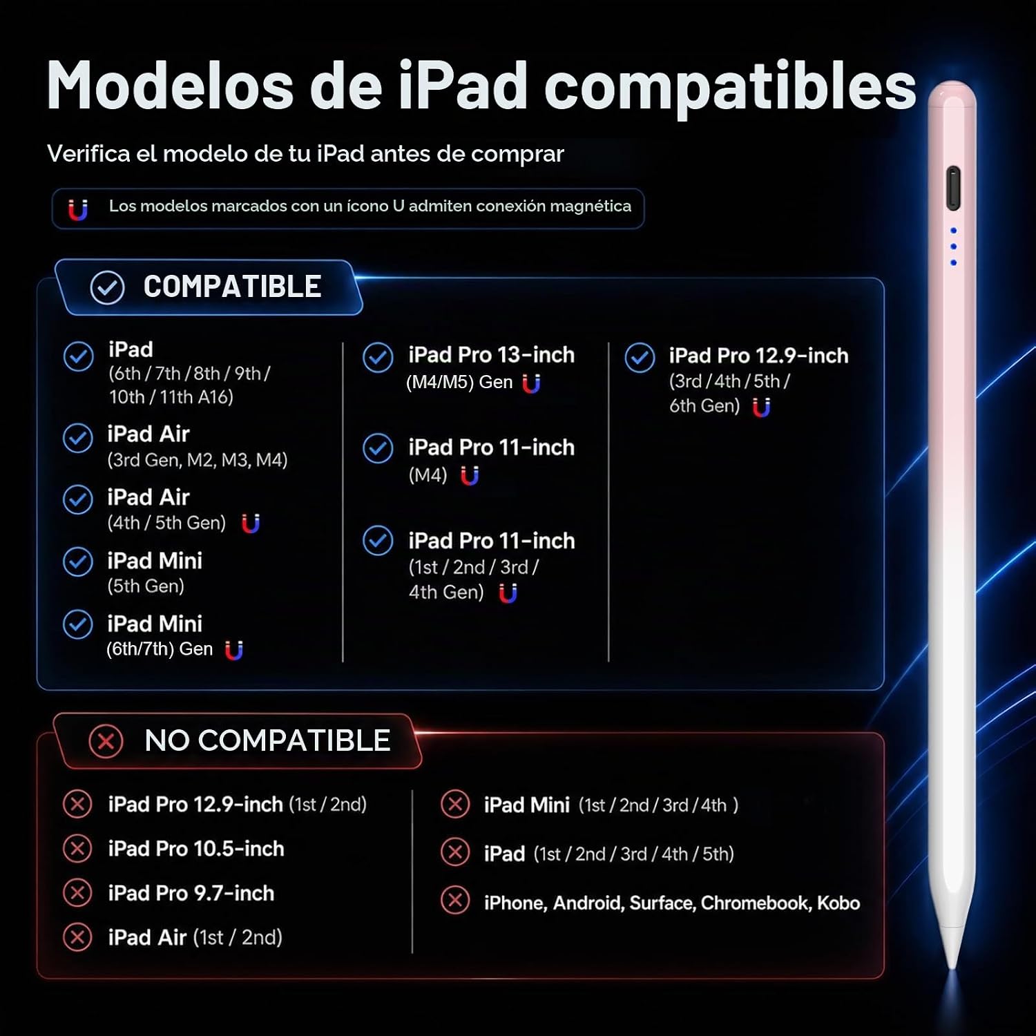 LÁPIZ STYLUS HATOKU PARA IPAD 2018-2026 ROSA Y BLANCO - 4