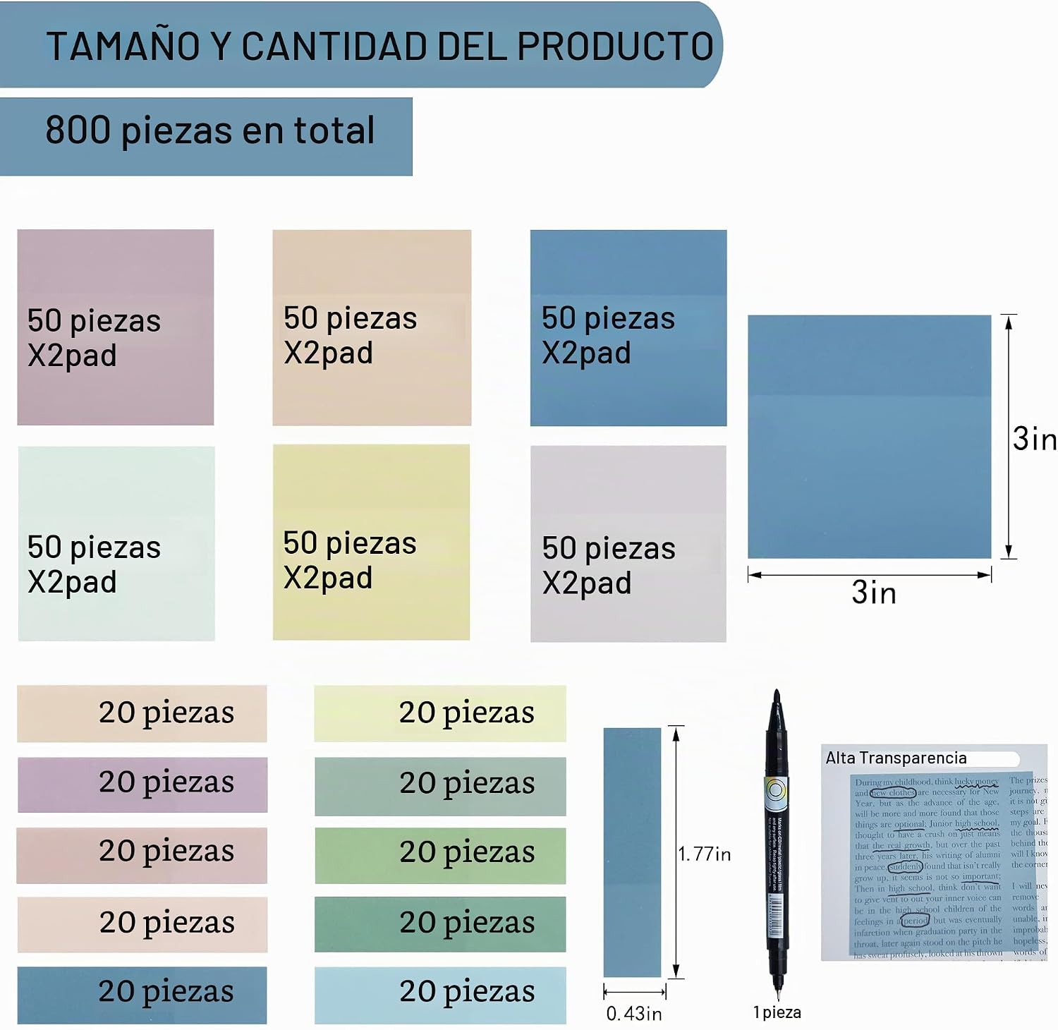NOTAS ADHESIVAS TRANSPARENTES YOUDEFUL 800 PIEZAS 3X3 PULGADAS MORANDI - 2