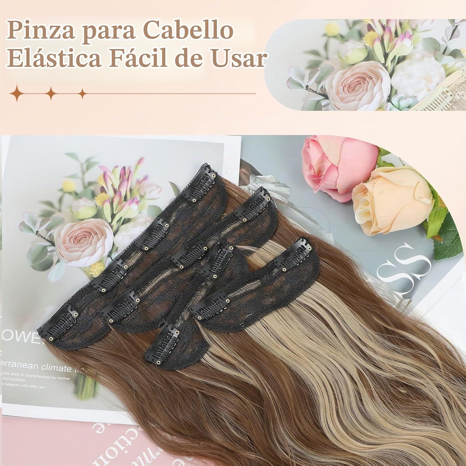 EXTENSIONES DE CABELLO CLIP IN VERNA 20 PULGADAS CARAMELO MARRÓN Y RUBIO MIEL 4 PIEZAS - 4