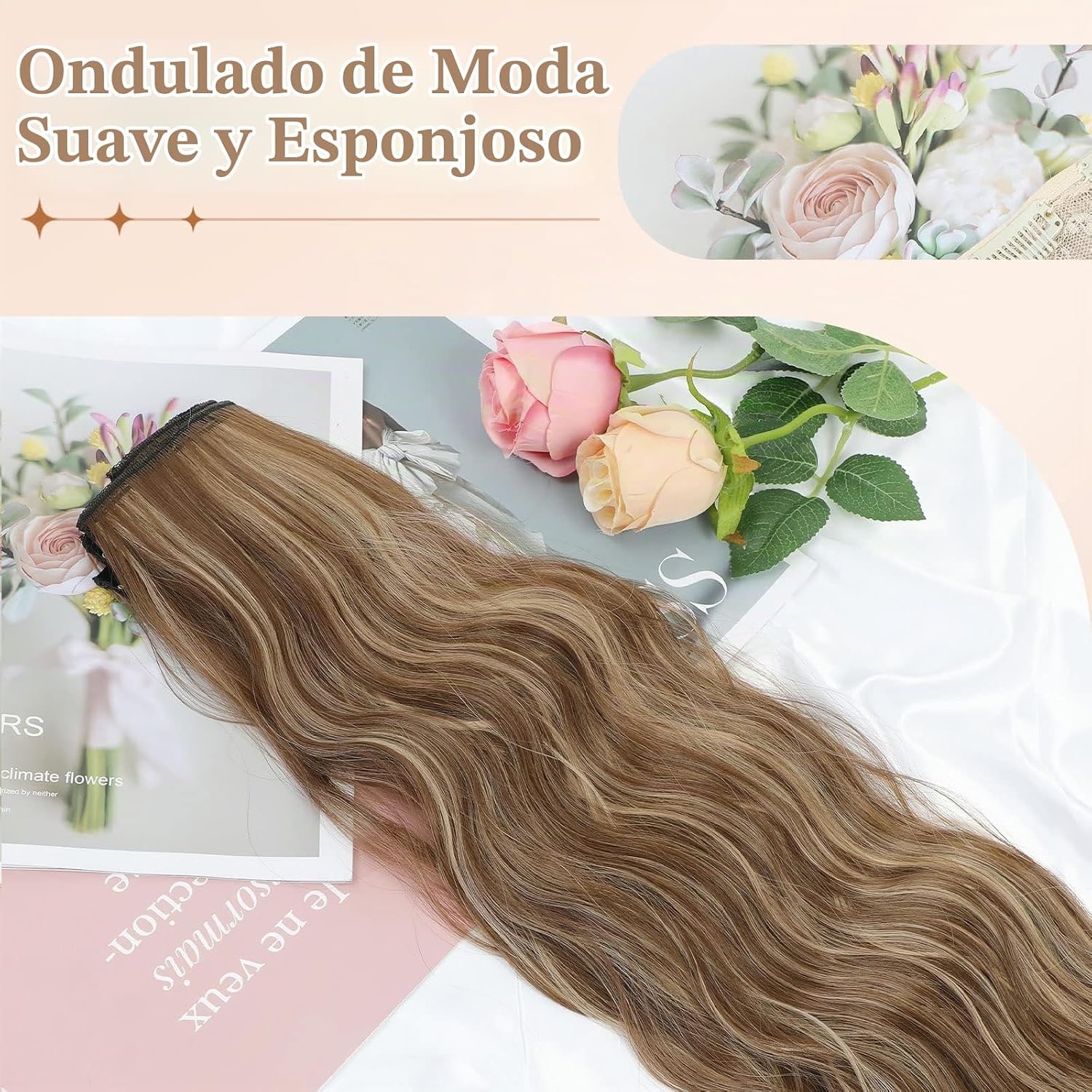 EXTENSIONES DE CABELLO CLIP IN VERNA 20 PULGADAS CARAMELO MARRÓN Y RUBIO MIEL 4 PIEZAS - 5