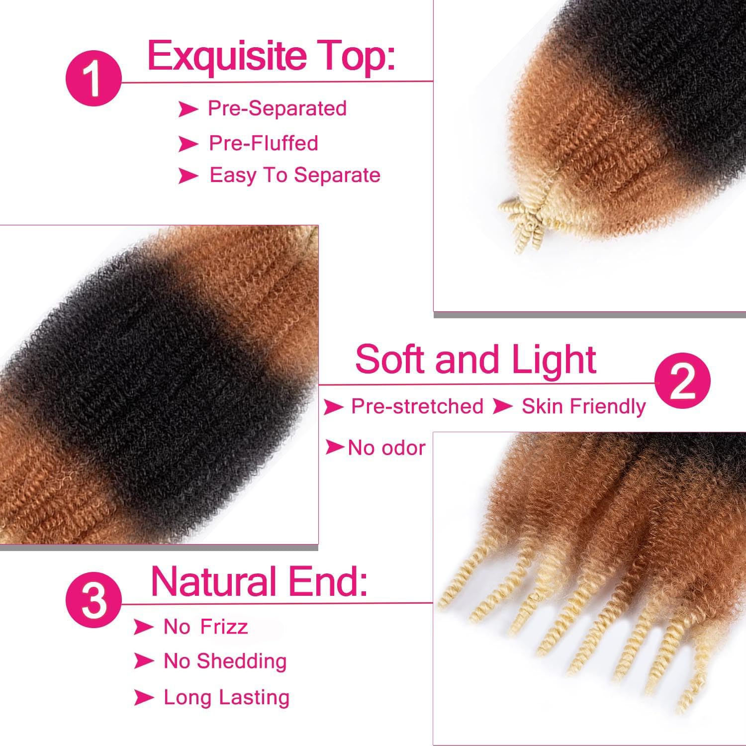 EXTENSIONES DE CABELLO AFRO TWIST HAIR 24 PULGADAS PACK DE 3 COLOR 1B/27/613 - 3