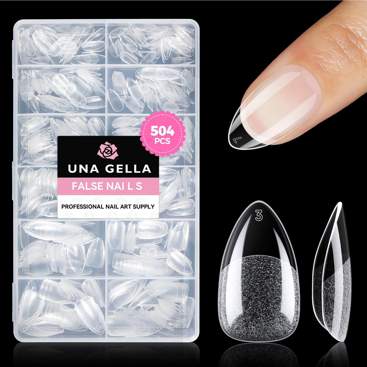 UÑAS POSTIZAS UNA GELLA FORMA ALMENDRA CORTAS 504 PIEZAS - 1