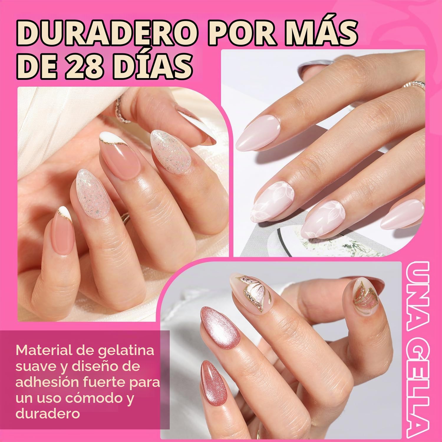 UÑAS POSTIZAS UNA GELLA FORMA ALMENDRA CORTAS 504 PIEZAS - 3