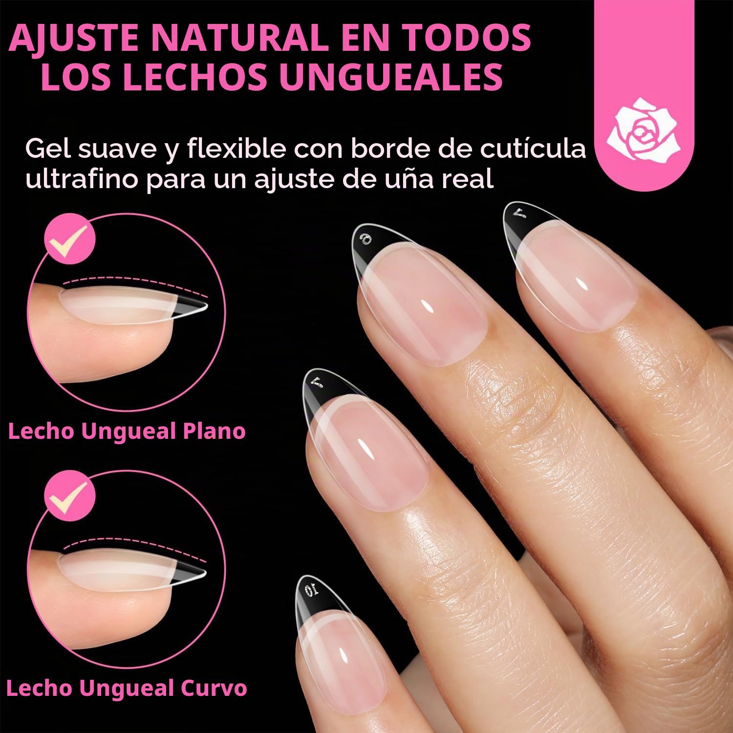 UÑAS POSTIZAS UNA GELLA FORMA ALMENDRA CORTAS 504 PIEZAS - 4