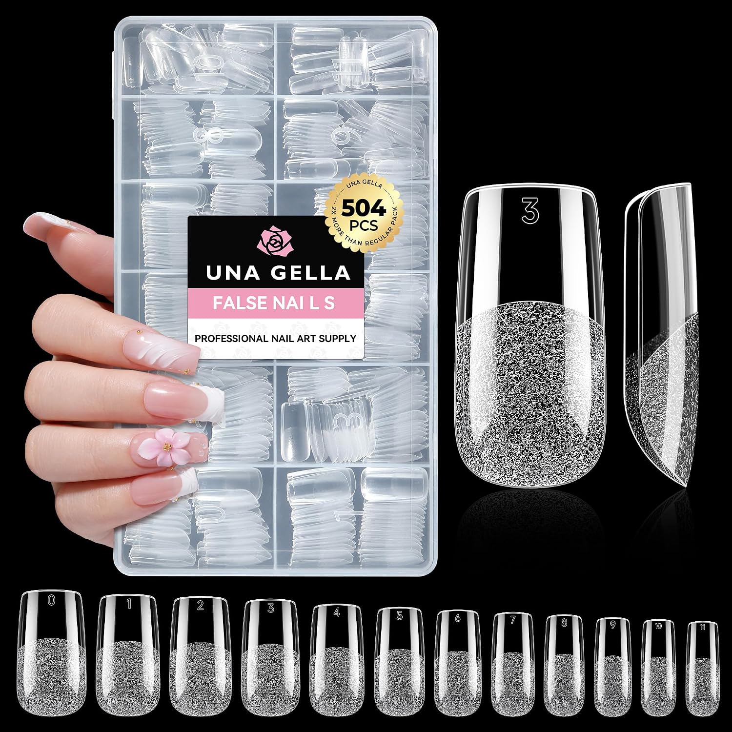 UÑAS POSTIZAS CUADRADAS UN A GELLA 504 PIEZAS GEL TRANSPARENTE - 1