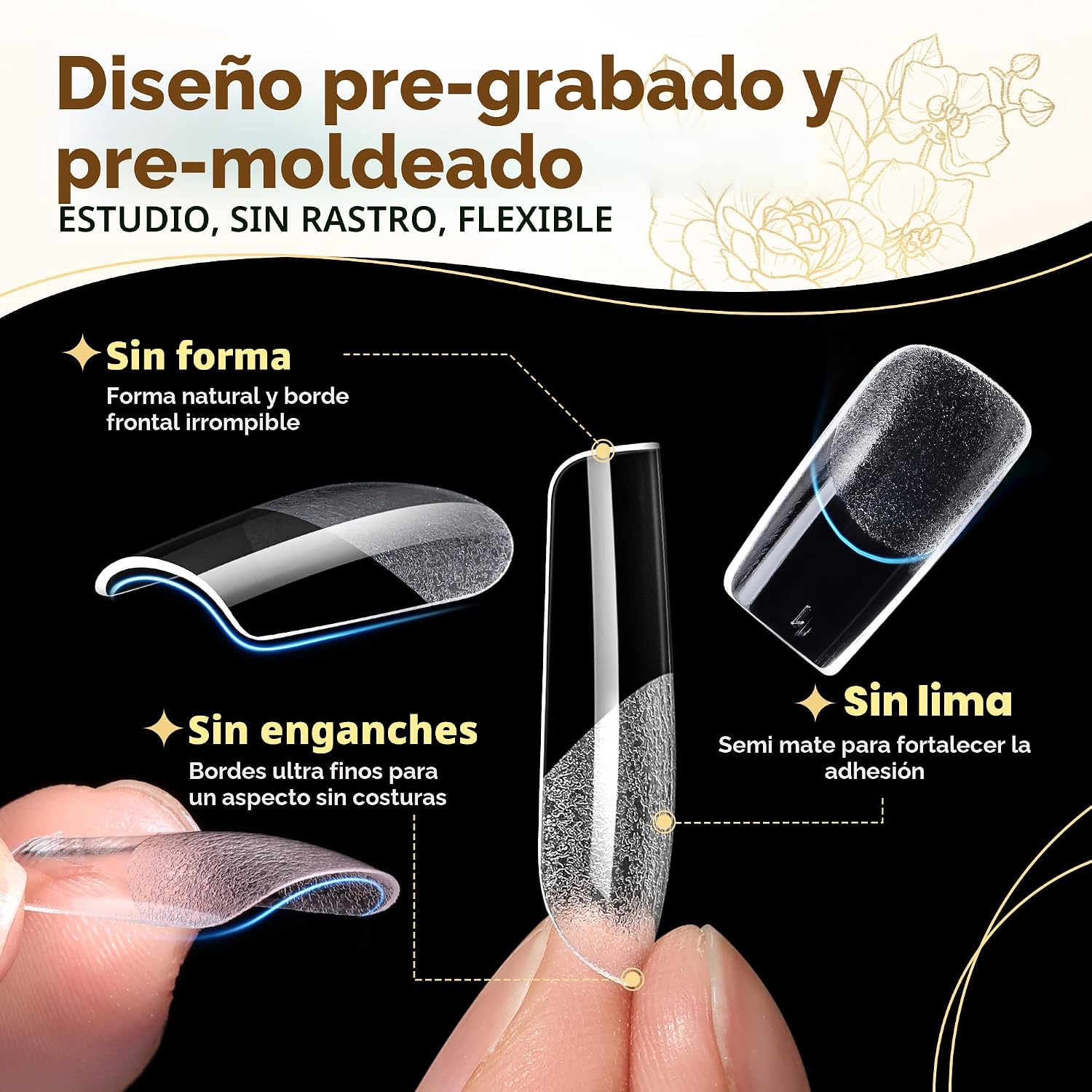 UÑAS POSTIZAS CUADRADAS UN A GELLA 504 PIEZAS GEL TRANSPARENTE - 3