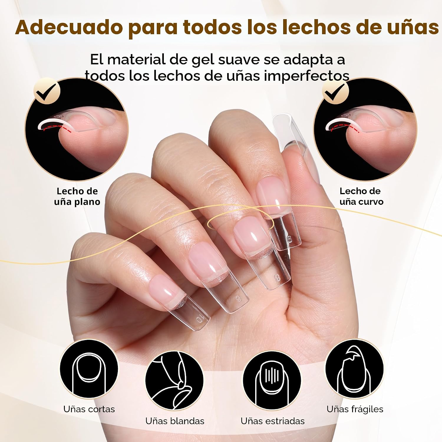 UÑAS POSTIZAS CUADRADAS UN A GELLA 504 PIEZAS GEL TRANSPARENTE - 4