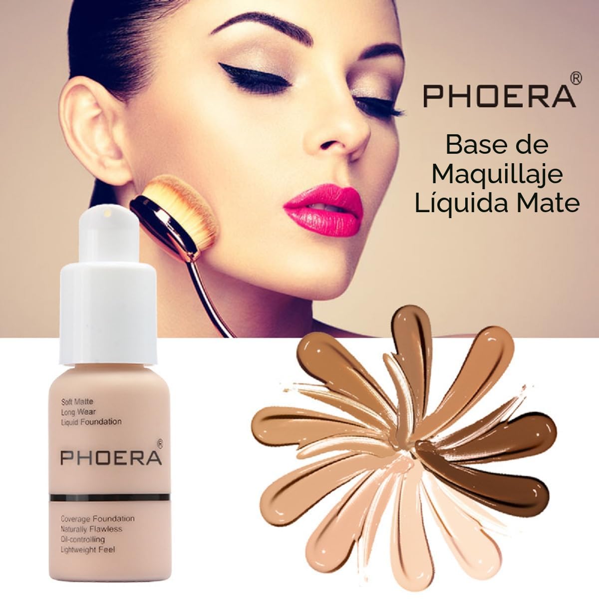 BASE DE MAQUILLAJE PHOERA 2 PACK TONOS 104 BUFF BEIGE Y 105 SAND COBERTURA TOTAL - 5