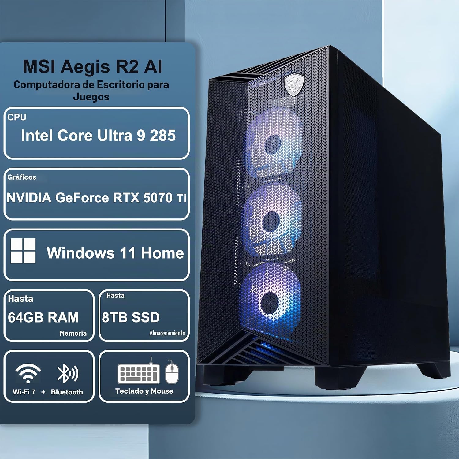 COMPUTADORA DE ESCRITORIO MSI AEGIS R2 AI INTEL ULTRA 9 285 32GB RAM 2TB SSD RTX 5070 TI - 2