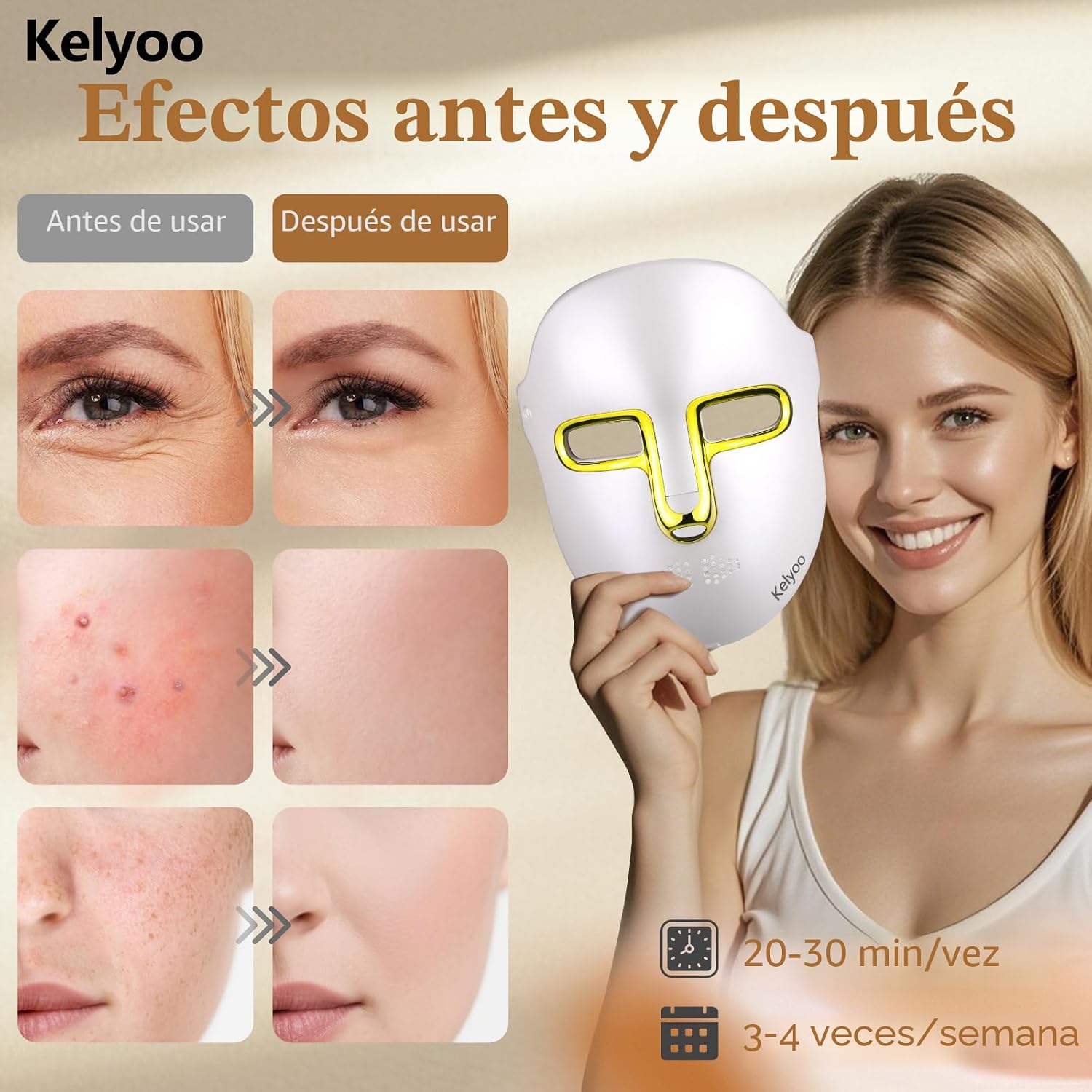 MASCARILLA FACIAL LED KELYOO CON LUZ ROJA, AZUL E INFRARROJA PARA TERAPIA ANTIEDAD - 2