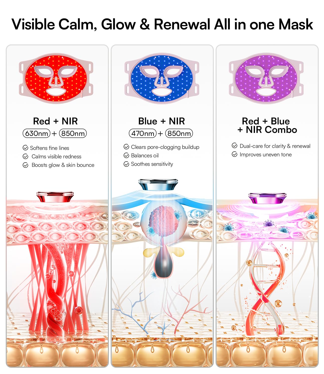 MASCARILLA FACIAL INIA RED LIGHT THERAPY CON LED 850NM NIR Y 4 MODOS - 3