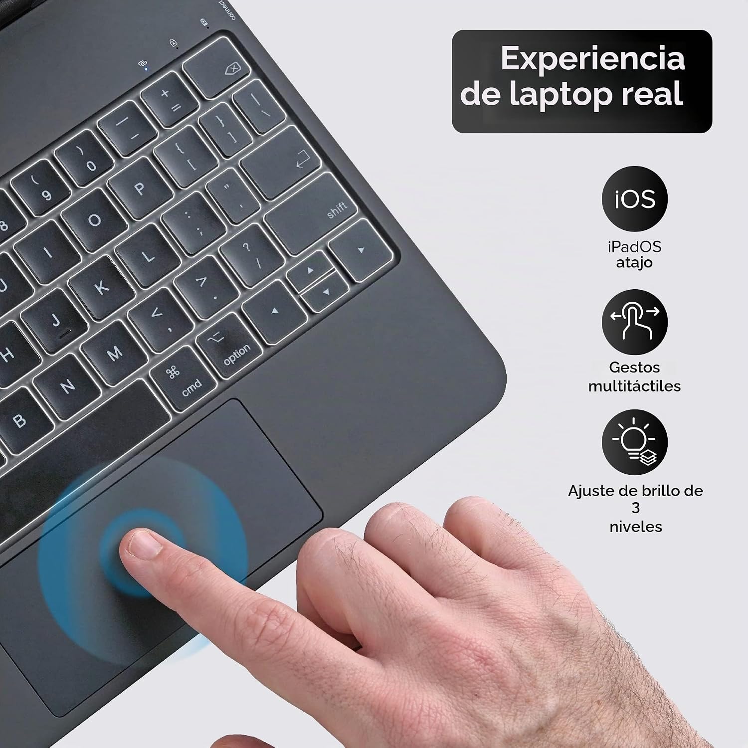FUNDA CON TECLADO MAGNÉTICO MOBEE PARA IPAD PRO 13 PULGADAS M4 2024 / M5 2025 CON TRACKPAD RETROILUMINADO NEGRO - 3