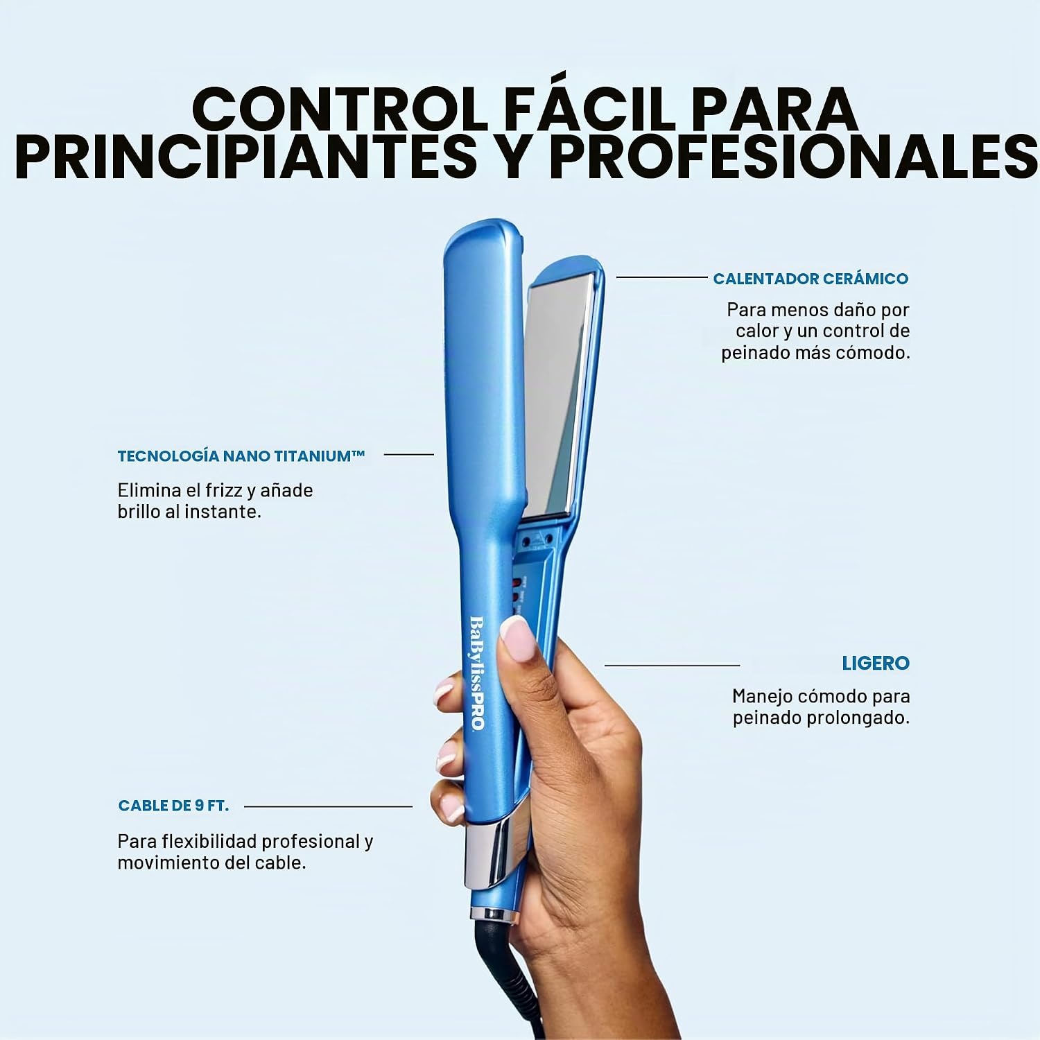 PLANCHA DE CABELLO BABYLISSPRO NANO TITANIUM ULTRA-SLEEK PARA TODOS LOS TIPOS DE CABELLO - 5