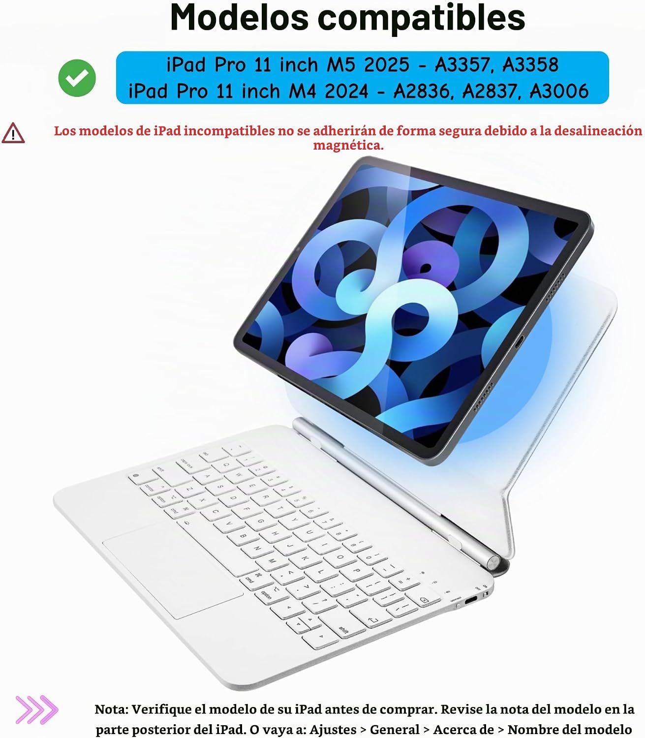 FUNDA CON TECLADO MAGIC KEYBOARD PARA IPAD PRO 11 PULGADAS M4 2024 / M5 2025 BLANCA - 2