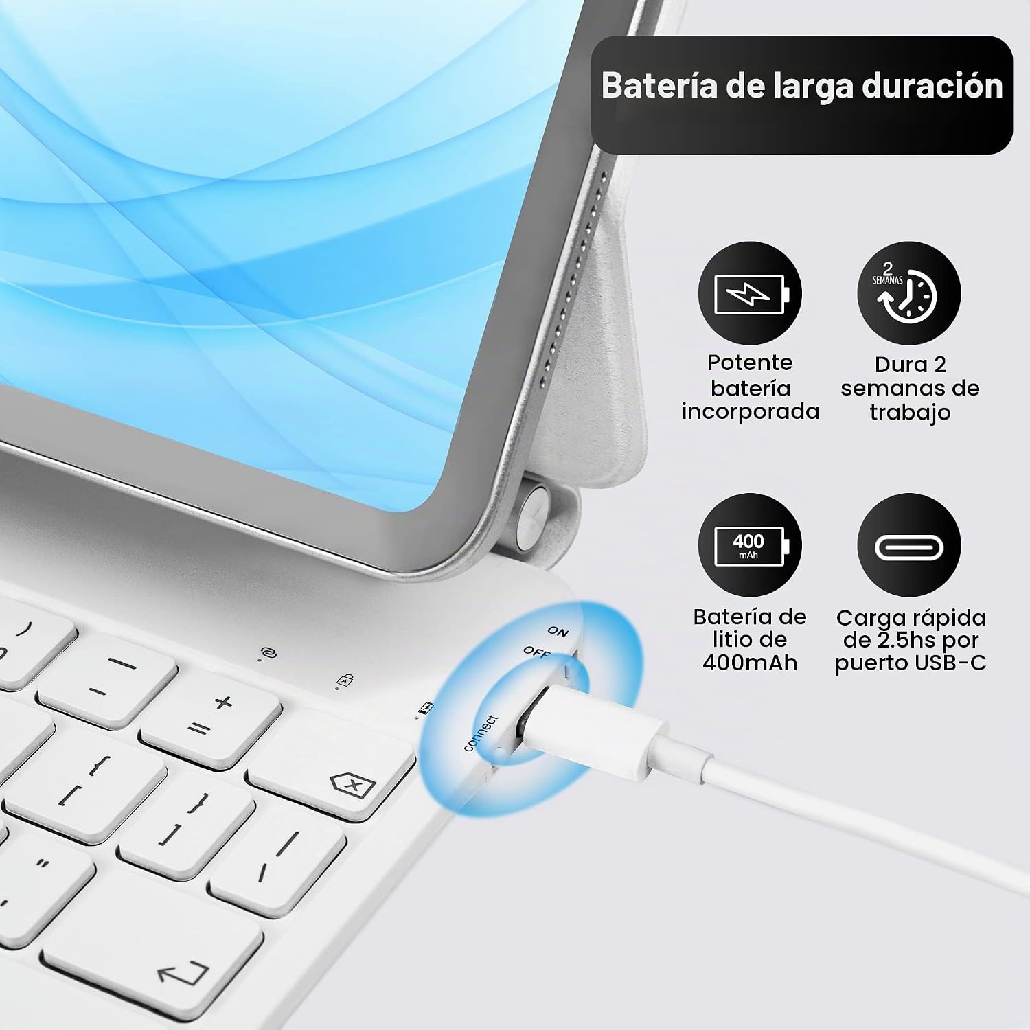 FUNDA CON TECLADO MAGIC KEYBOARD PARA IPAD PRO 11 PULGADAS M4 2024 / M5 2025 BLANCA - 4