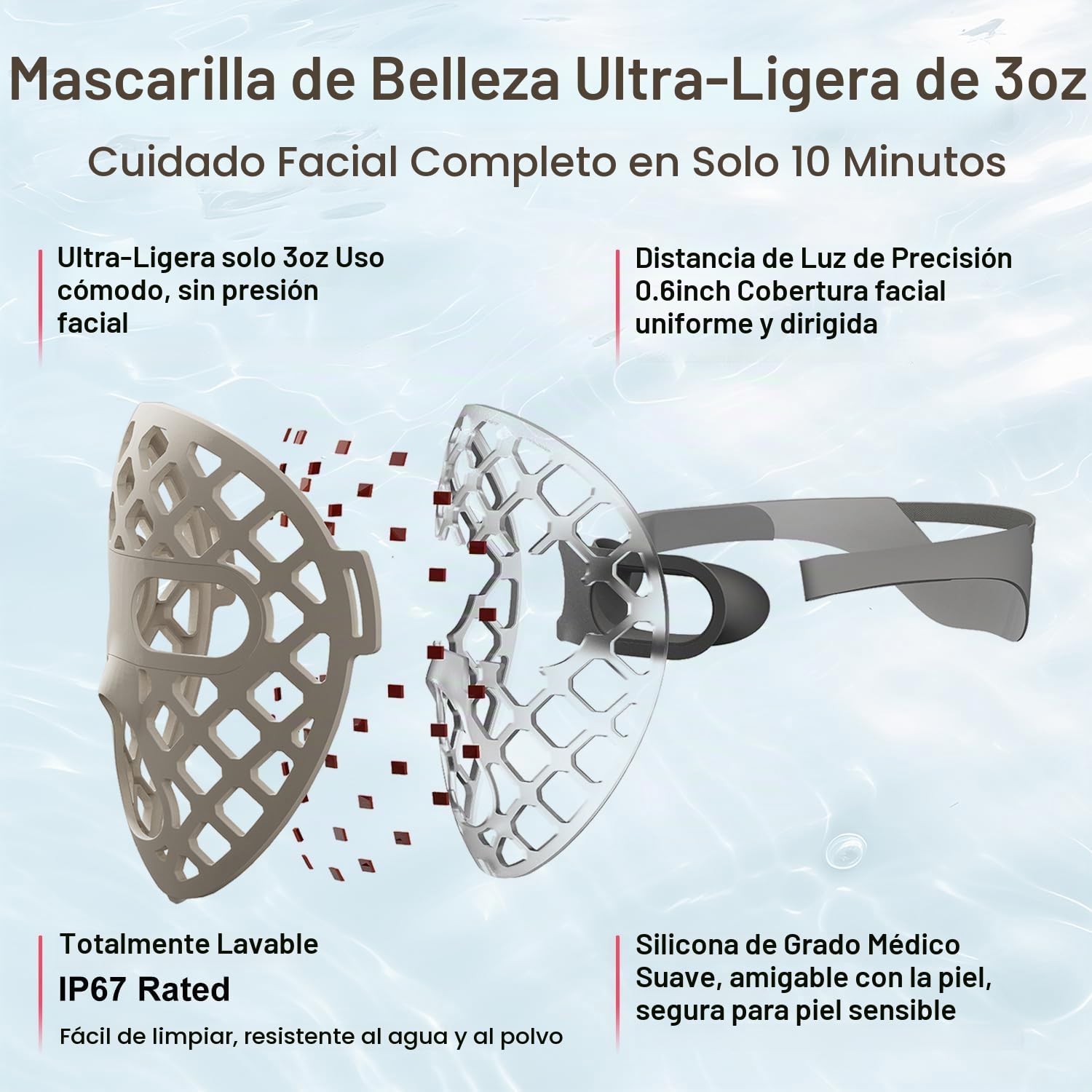 MÁSCARA LED AVORLA PARA FOTOTERAPIA FACIAL CON LUZ ROJA, 4 MODOS, 216 LEDS RECARGABLE - 4