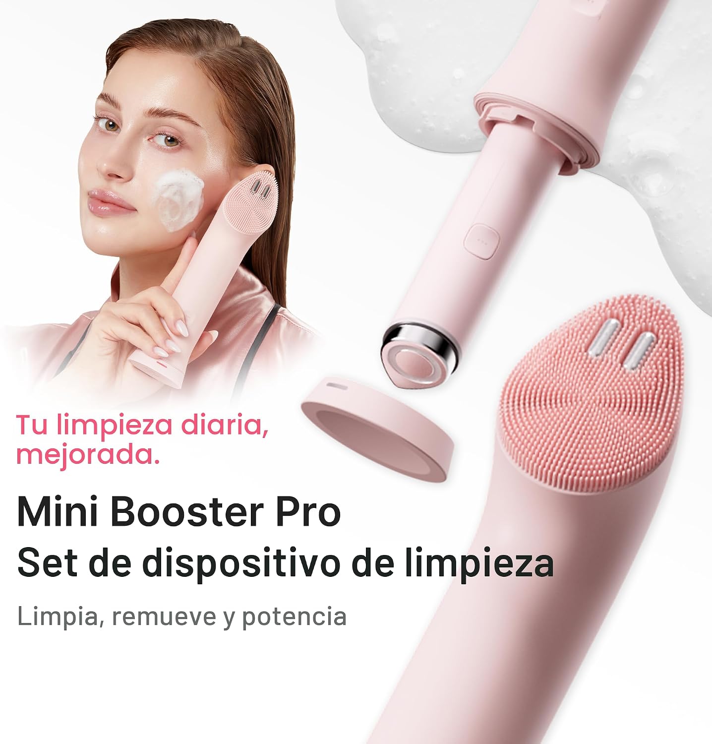 DISPOSITIVO DE LIMPIEZA FACIAL MEDICUBE MINI BOOSTER PRO PLUS CON CABEZAL DE LIMPIEZA, ROSA - 2