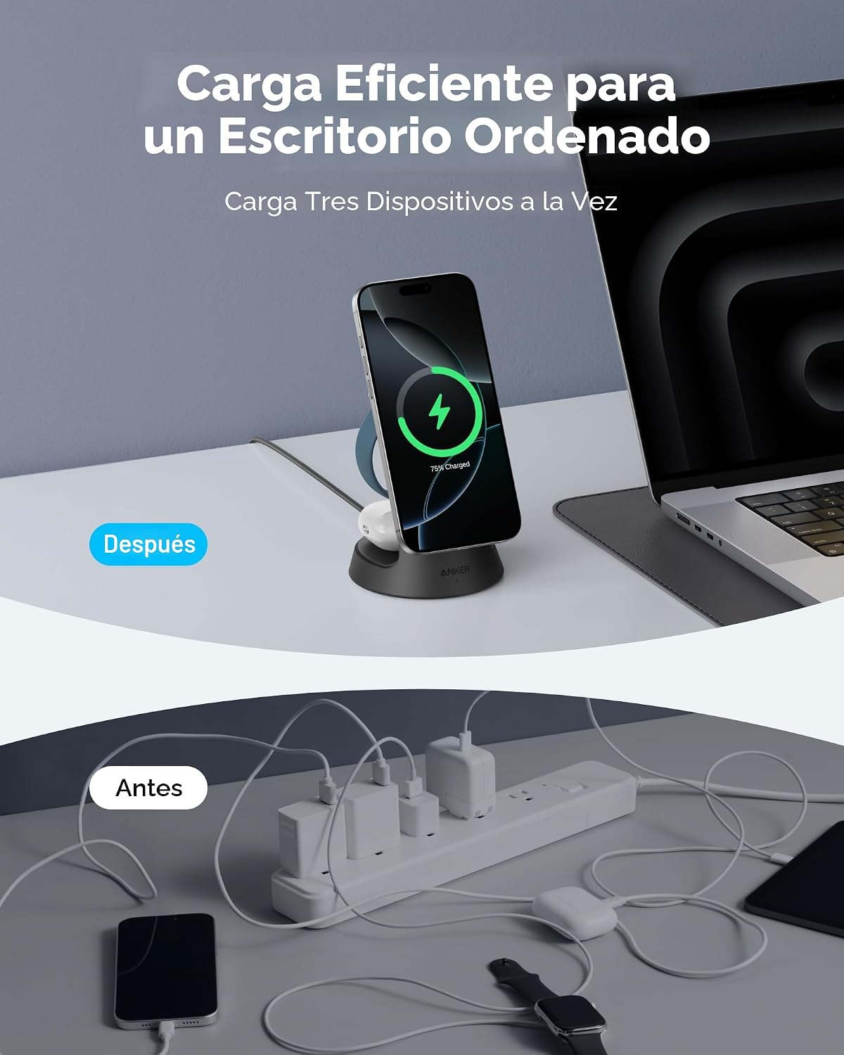 ESTACIÓN DE CARGA INALÁMBRICA ANKER MAGGO 3-EN-1 QI2 15W COMPATIBLE CON MAGSAFE - 5