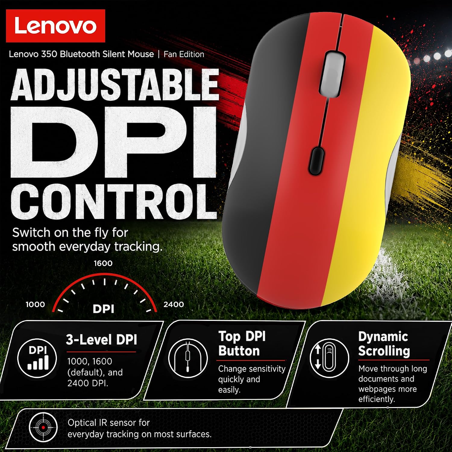 MOUSE LENOVO 350 BLUETOOTH SILENT FAN EDITION BANDERA ALEMANIA - 3