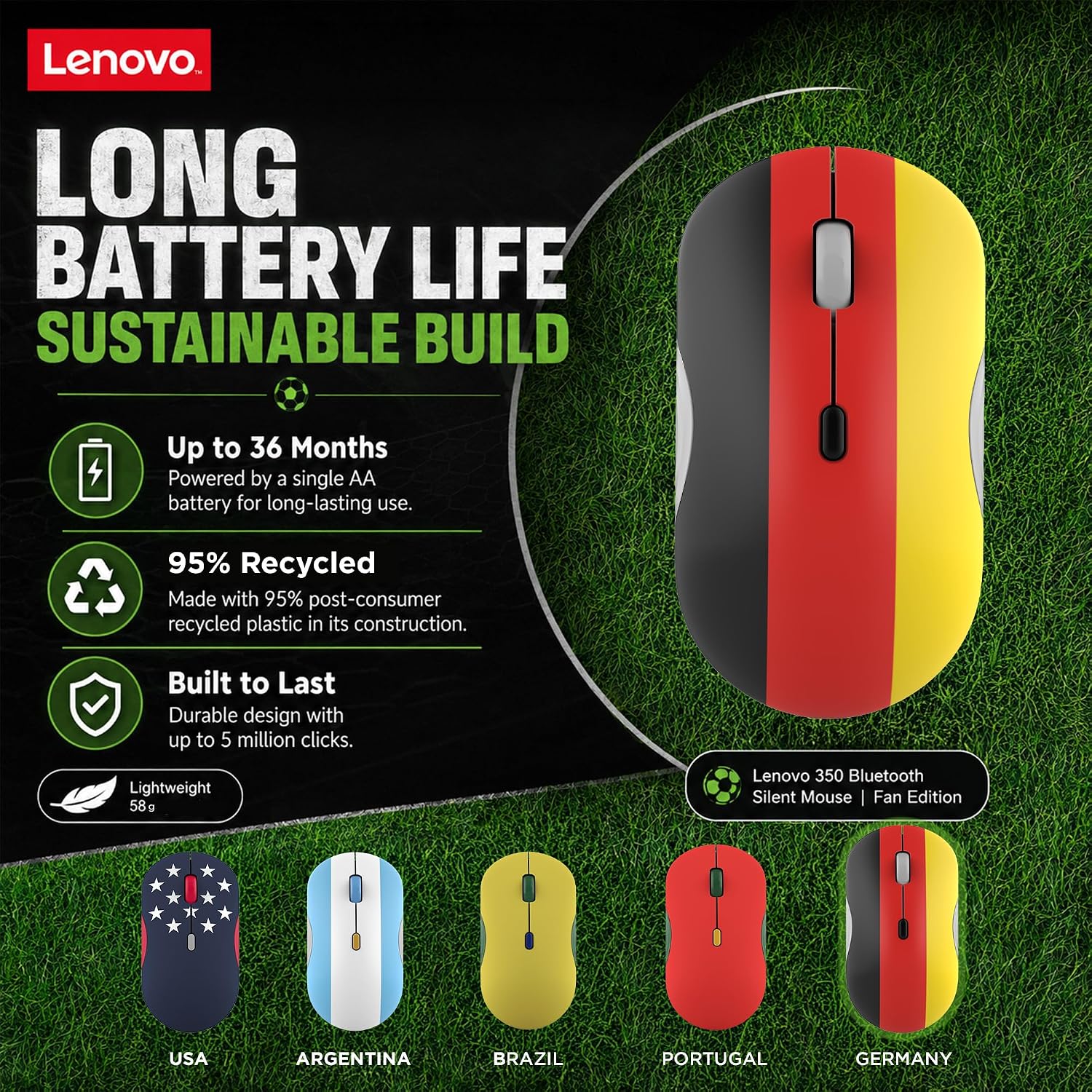 MOUSE LENOVO 350 BLUETOOTH SILENT FAN EDITION BANDERA ALEMANIA - 4