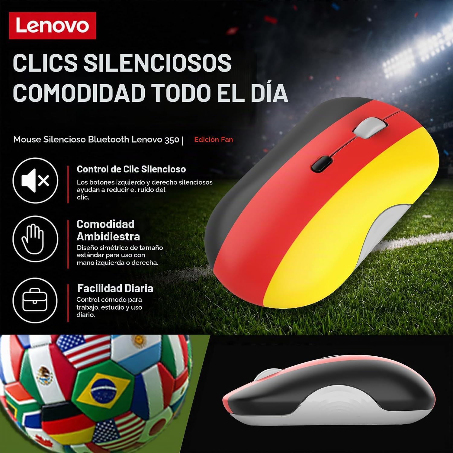MOUSE LENOVO 350 BLUETOOTH SILENT FAN EDITION BANDERA ALEMANIA - 5