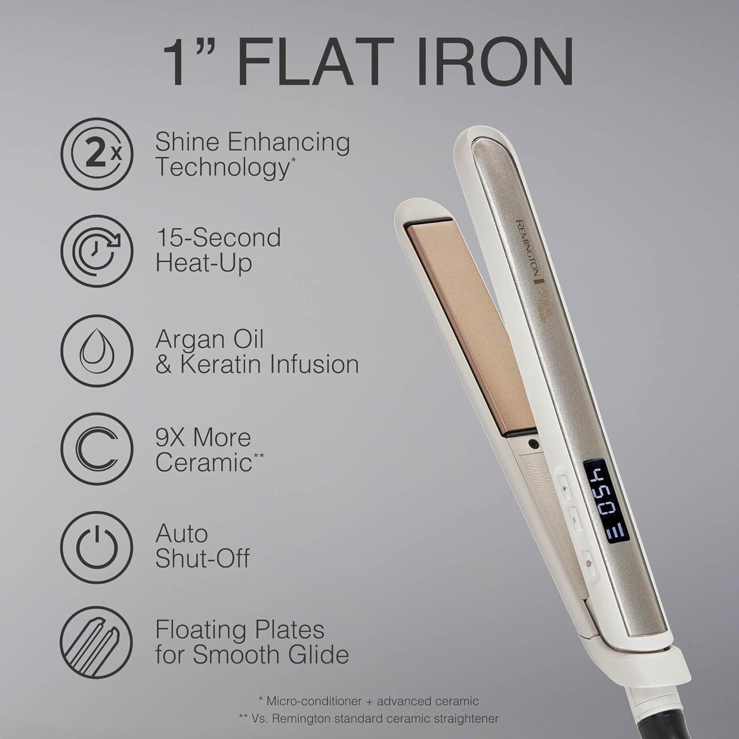 PLANCHA DE CABELLO REMINGTON SHINE THERAPY 1 PULGADA CON ACEITE DE ARGÁN Y QUERATINA - 2