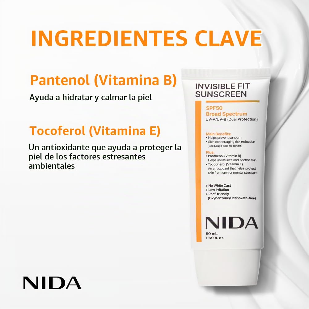 PROTECTOR SOLAR NIDA INVISIBLE FIT SPF 50 BROAD SPECTRUM 50ML - 4