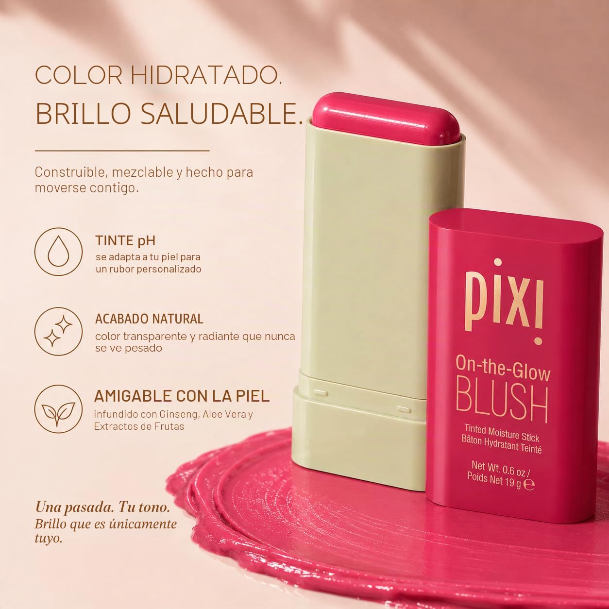 RUBOR EN BARRA PIXI ON-THE-GLOW CREAM BLUSH STICK RUBY ACABADO DEWY - 3