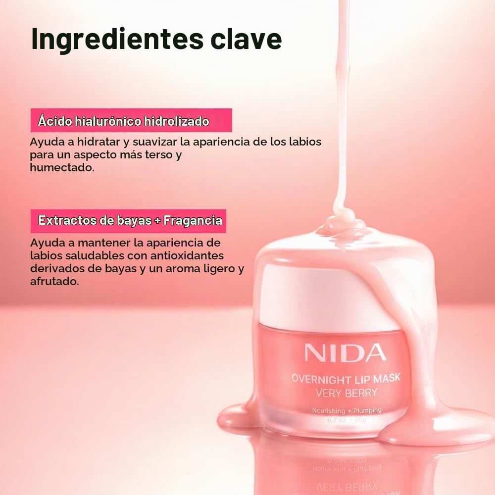 MASCARILLA DE LABIOS NIDA OVERNIGHT LIP MASK VERY BERRY 20G - 5