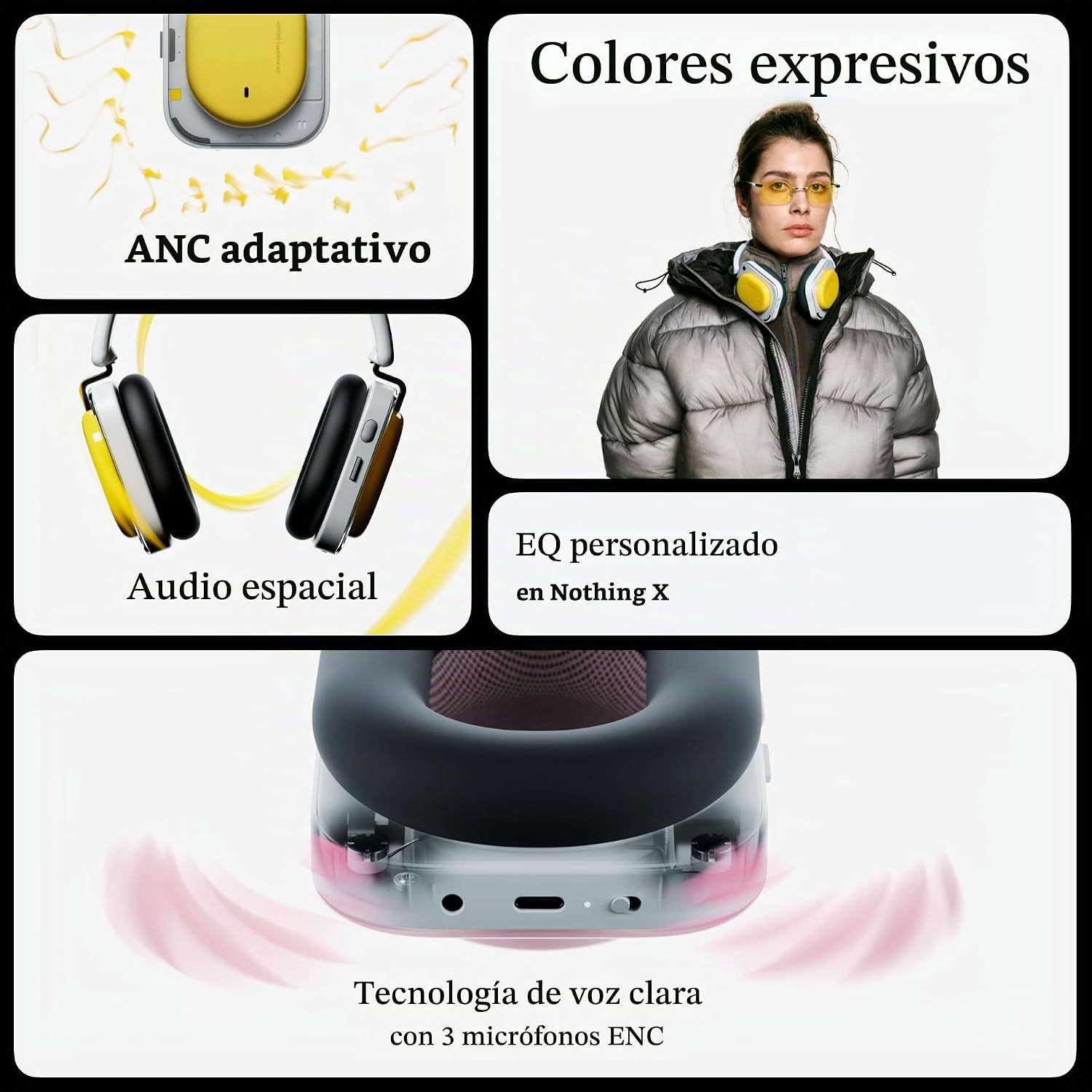 AUDÍFONOS NOTHING HEADPHONE (A) OVER-EAR BLUETOOTH 5.4 CON CANCELACIÓN DE RUIDO ADAPTATIVA BLANCO - 4