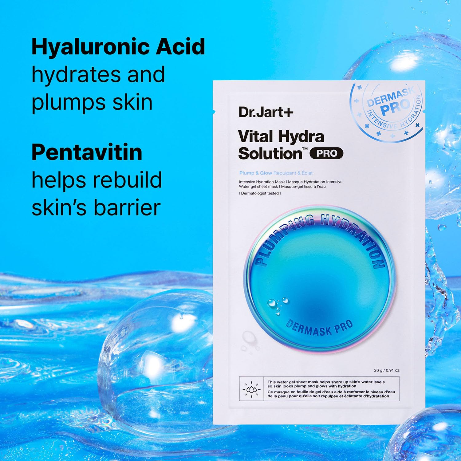 MASCARILLA FACIAL DR. JART+ VITAL HYDRA SOLUTION SHEET MASK HIDRATANTE PACK 5 UNIDADES - 5