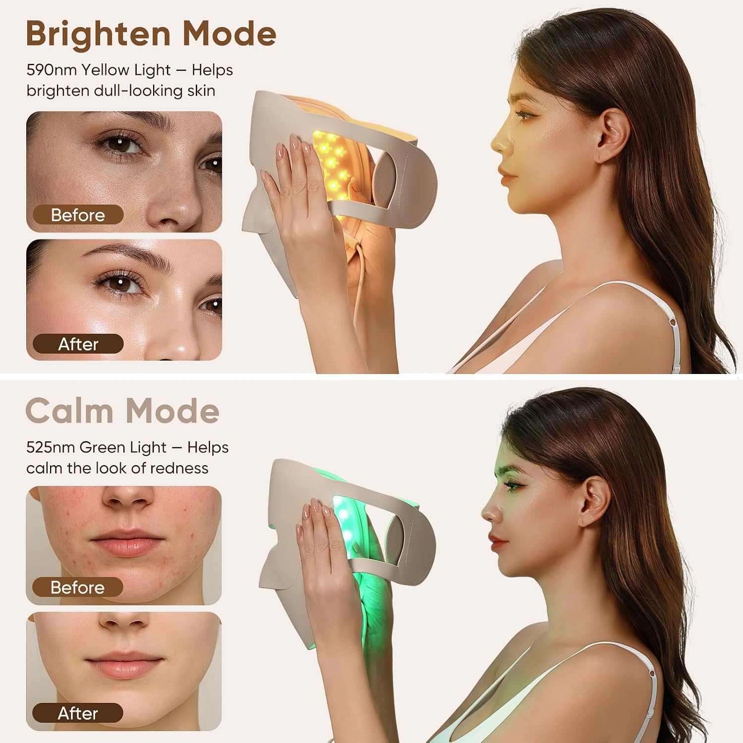 MÁSCARA DE TERAPIA DE LUZ ROJA ACORNEST PARA ROSTRO, 4 MODOS, 328 LEDS - 4