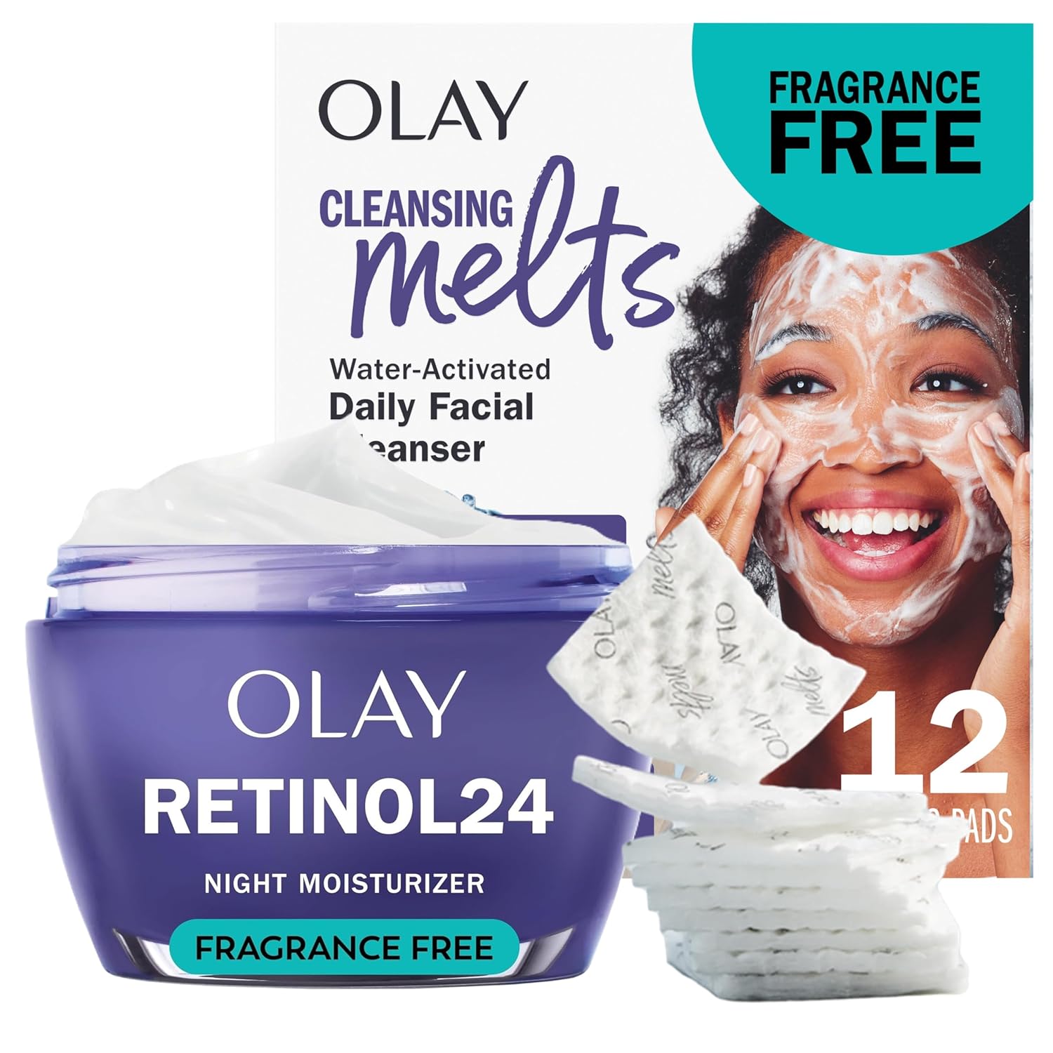 SET OLAY RETINOL 24 CREMA HIDRATANTE NOCTURNA 1.7 OZ + LIMPIADORES DESMAQUILLANTES 12 UNIDADES - 1