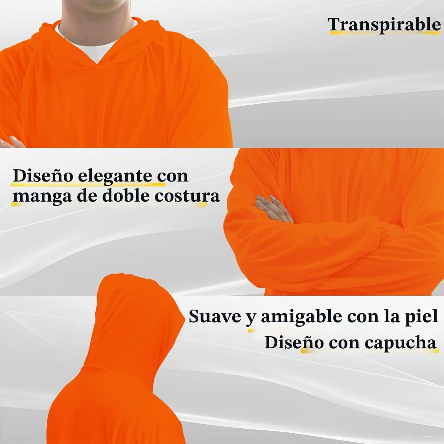 CAMISA DE SEGURIDAD HI VIS SUXIBIP MANGA LARGA CON CAPUCHA PROTECTORA PARA HOMBRE - 2