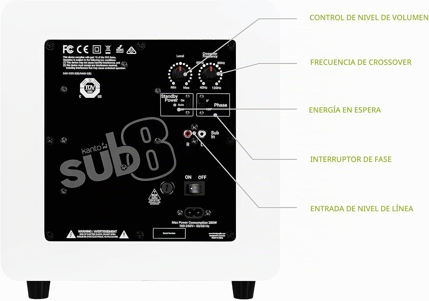 SUBWOOFER KANTO SUB8VMW 300W BLANCO MATE - 3